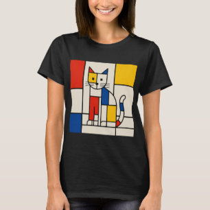 Mondriaanse stijl geometrische kat abstracte popar t-shirt
