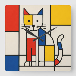 Mondriaanse stijl geometrische kat abstracte popar vierkante klok