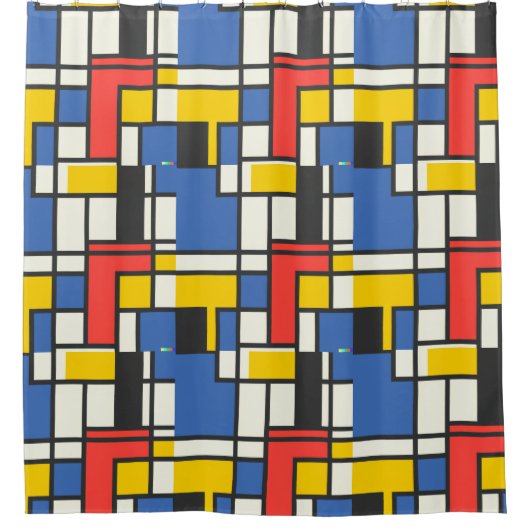 Mondriaanstijl kleurblokken douchegordijn (Voorkant)