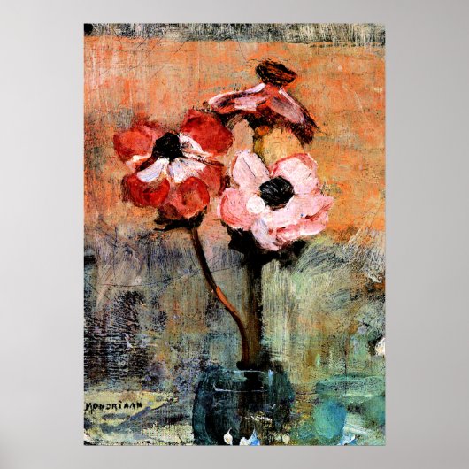 Mondrian - Anemonen in een vaas Poster (Voorkant)