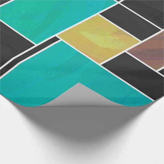 Mondrian Blauwgroen Brown Black Print Cadeaupapier (Hoek)