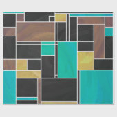 Mondrian Blauwgroen Brown Black Print Cadeaupapier (Vlak)