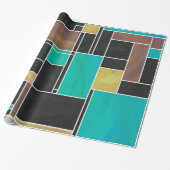 Mondrian Blauwgroen Brown Black Print Cadeaupapier (Uitgerold)