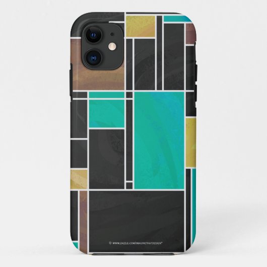 Mondrian Blauwgroen Brown Black Print Case-Mate iPhone Case (Achterkant)