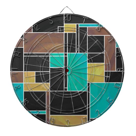 Mondrian Blauwgroen Brown Black Print Dartbord (Voorkant)
