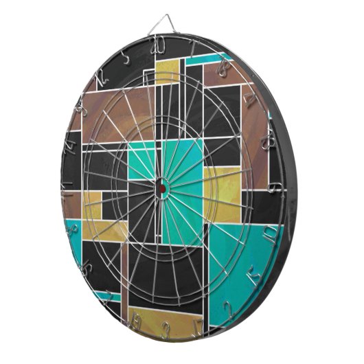 Mondrian Blauwgroen Brown Black Print Dartbord (Voorkant Rechts)
