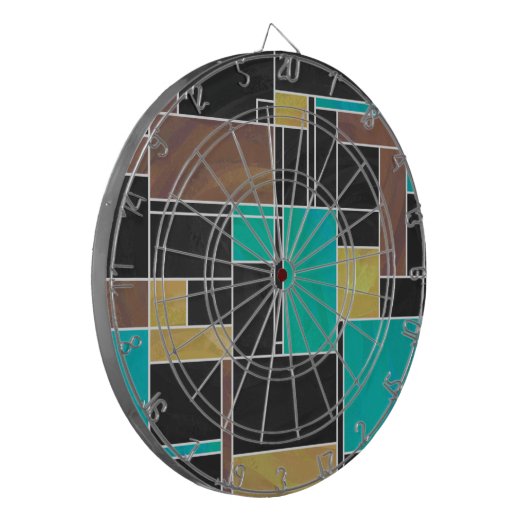 Mondrian Blauwgroen Brown Black Print Dartbord (Voorkant Links)