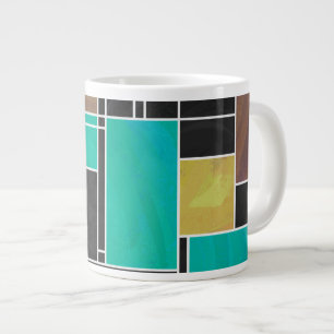 Mondrian Blauwgroen Brown Black Print Grote Koffiekop