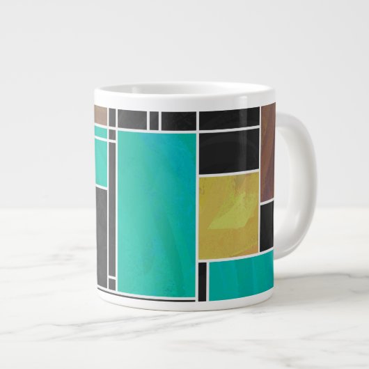 Mondrian Blauwgroen Brown Black Print Grote Koffiekop (Voorkant rechts)