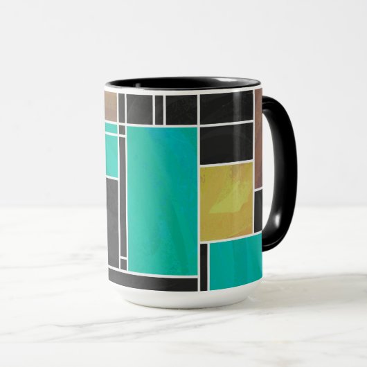 Mondrian Blauwgroen Brown Black Print Mok (Voorkant rechts)
