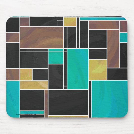 Mondrian Blauwgroen Brown Black Print Muismat (Voorkant)