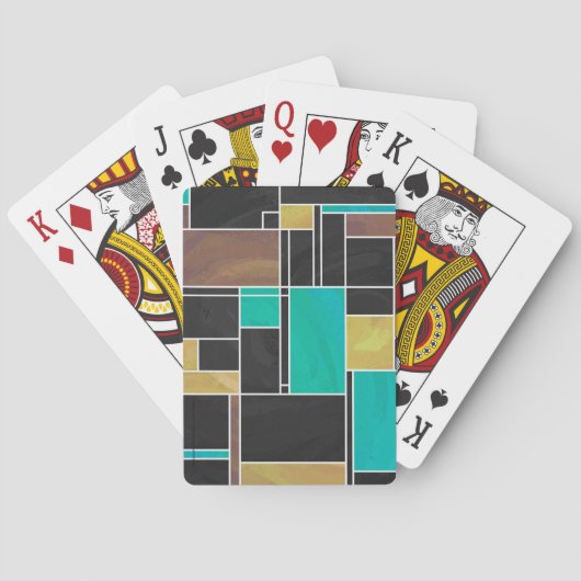 Mondrian Blauwgroen Brown Black Print Speelkaarten (Achterkant)