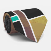 Mondrian Blauwgroen Brown Black Print Stropdas (Opgerold)