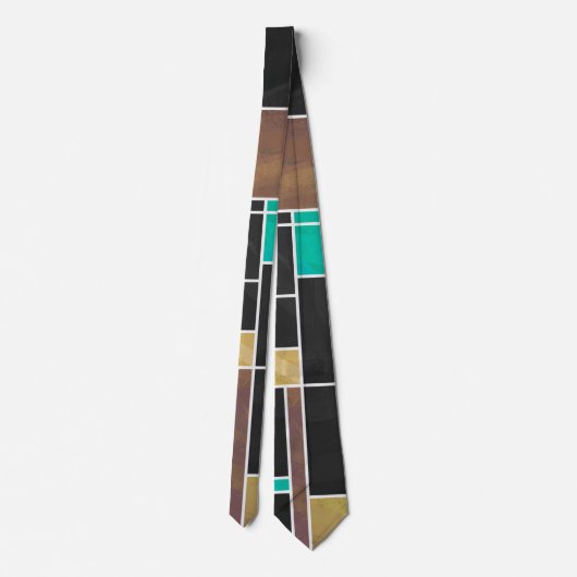 Mondrian Blauwgroen Brown Black Print Stropdas (Achterkant)