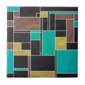 Mondrian Blauwgroen Brown Black Print Tegeltje (Voorkant)