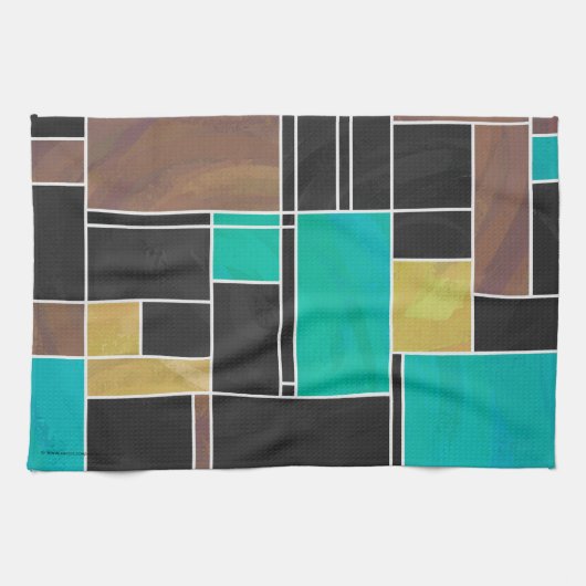 Mondrian Blauwgroen Brown Black Print Theedoek (Horizontaal)