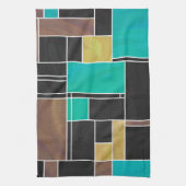 Mondrian Blauwgroen Brown Black Print Theedoek (Verticaal)