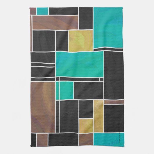 Mondrian Blauwgroen Brown Black Print Theedoek (Verticaal)