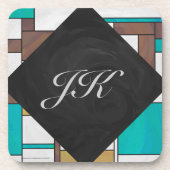 Mondrian Brown Yellow Blauwgroen Print Bier Onderzetter (Voorkant)