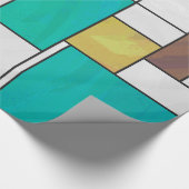Mondrian Brown Yellow Blauwgroen Print Cadeaupapier (Hoek)