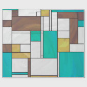 Mondrian Brown Yellow Blauwgroen Print Cadeaupapier (Vlak)