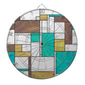 Mondrian Brown Yellow Blauwgroen Print Dartbord (Voorkant)