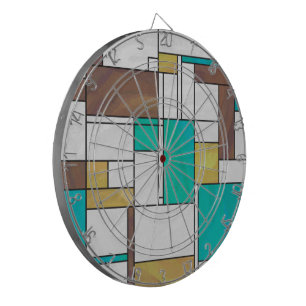 Mondrian Brown Yellow Blauwgroen Print Dartbord