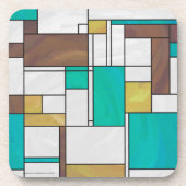 Mondrian Brown Yellow Blauwgroen Print Drankjes Onderzetter (Voorkant)
