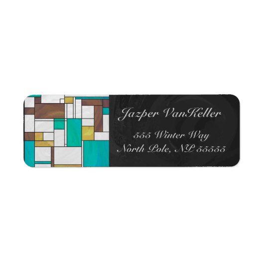 Mondrian Brown Yellow Blauwgroen Print Etiket (Voorkant)