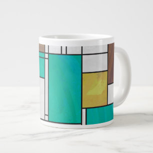 Mondrian Brown Yellow Blauwgroen Print Grote Koffiekop
