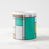 Mondrian Brown Yellow Blauwgroen Print Grote Koffiekop (Voorkant)