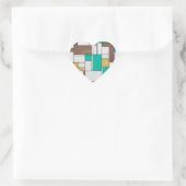 Mondrian Brown Yellow Blauwgroen Print Hart Sticker (Tas)