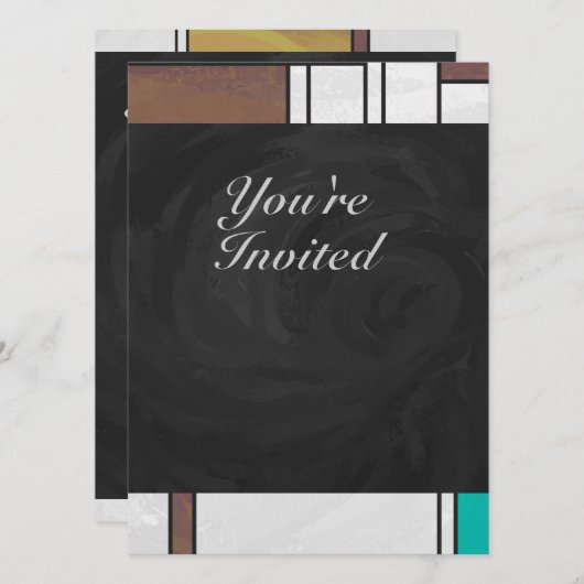 Mondrian Brown Yellow Blauwgroen Print Kaart (Voorkant / Achterkant)