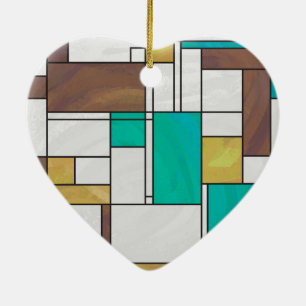 Mondrian Brown Yellow Blauwgroen Print Keramisch Ornament