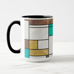 Mondrian Brown Yellow Blauwgroen Print Mok