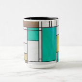 Mondrian Brown Yellow Blauwgroen Print Mok (Midden)