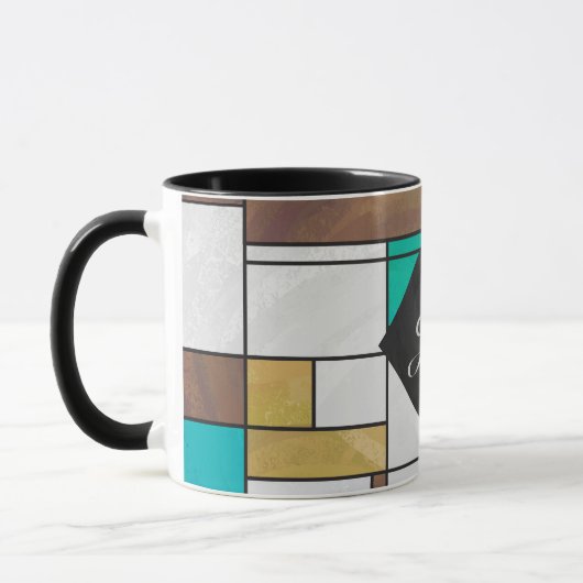 Mondrian Brown Yellow Blauwgroen Print Mok (Links)