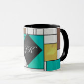 Mondrian Brown Yellow Blauwgroen Print Mok (Voorkant rechts)