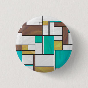 Mondrian Brown Yellow Blauwgroen Print Ronde Button 3,2 Cm