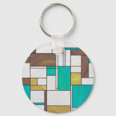 Mondrian Brown Yellow Blauwgroen Print Sleutelhanger (Voorkant)