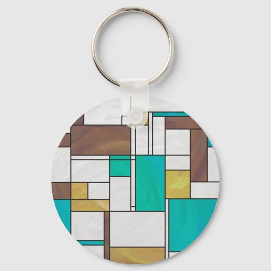 Mondrian Brown Yellow Blauwgroen Print Sleutelhanger (Voorkant)