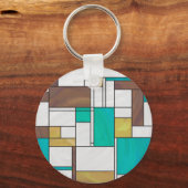 Mondrian Brown Yellow Blauwgroen Print Sleutelhanger (Voorkant)