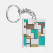 Mondrian Brown Yellow Blauwgroen Print Sleutelhanger (Voorkant Links)