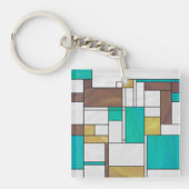 Mondrian Brown Yellow Blauwgroen Print Sleutelhanger (Voorkant)