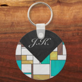 Mondrian Brown Yellow Blauwgroen Print Sleutelhanger (Voorkant)