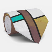 Mondrian Brown Yellow Blauwgroen Print Stropdas (Opgerold)