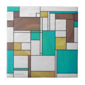Mondrian Brown Yellow Blauwgroen Print Tegeltje (Voorkant)