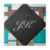 Mondrian Brown Yellow Blauwgroen Print Tegeltje (Voorkant)