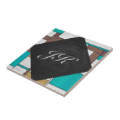 Mondrian Brown Yellow Blauwgroen Print Tegeltje (Zijkant)