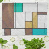 Mondrian Brown Yellow Blauwgroen Print Theedoek (Gevouwen)